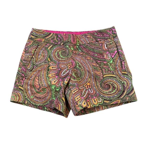 J.Crew Paisley Print Side-Zip Shorts Size 0‎ Multicolor Cotton Mid-Rise - Picture 1 of 7